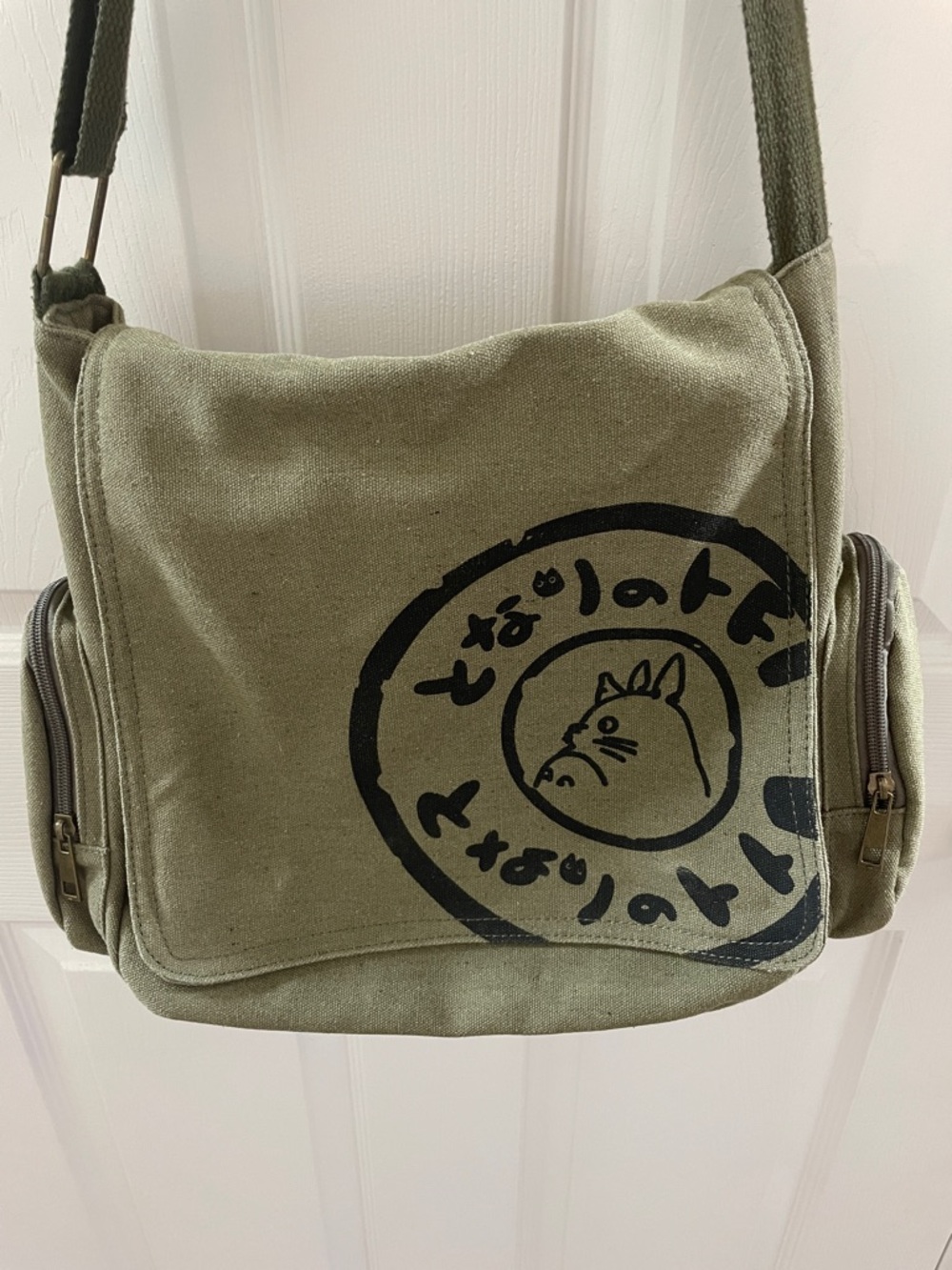 Totoro Olive Green Canvas Messenger Bag for Japanese Anime collectors